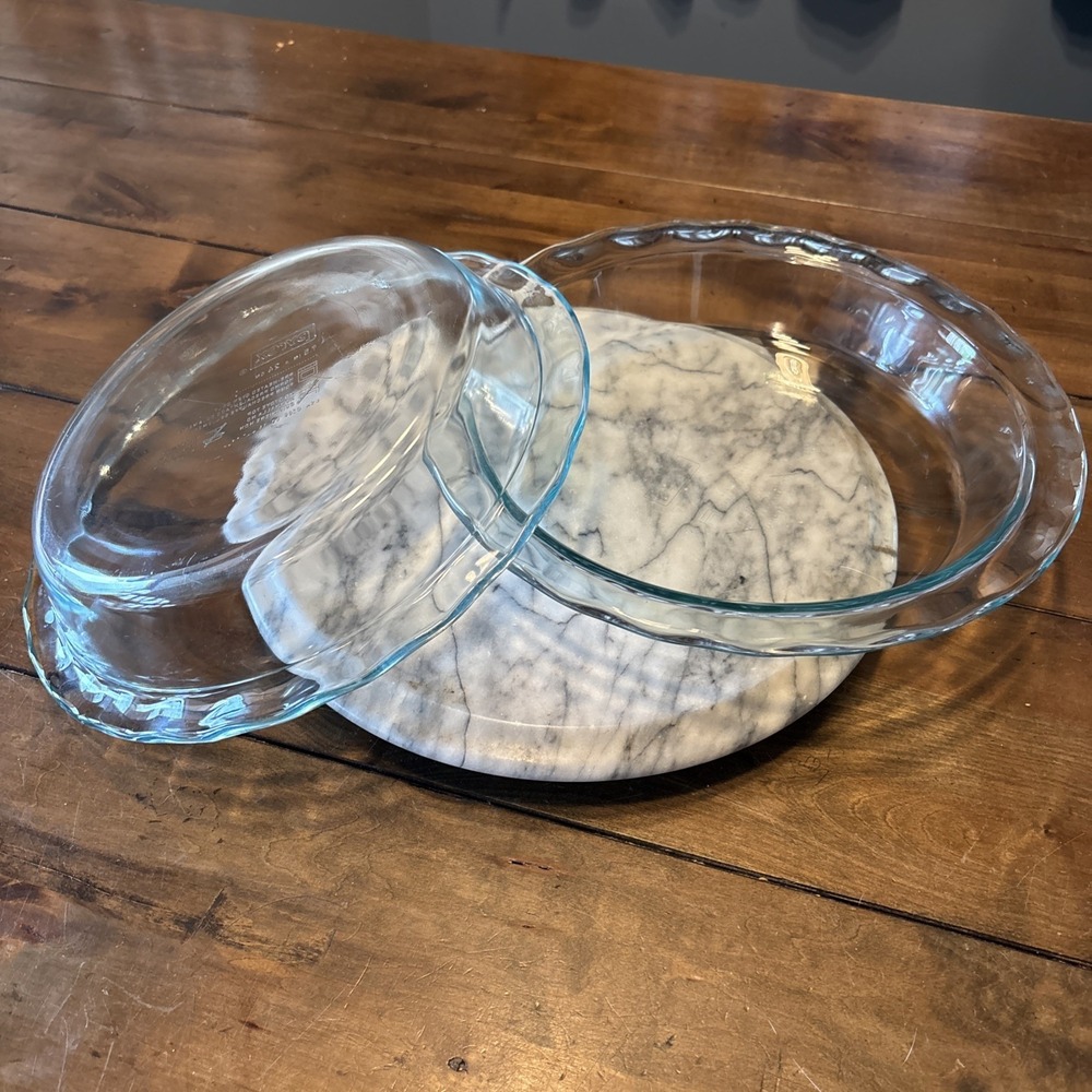 2pc VTG PYREX Pie Plates Clear Blue Tint 9" Ruffled Fluted Edge Baking Deep Dish